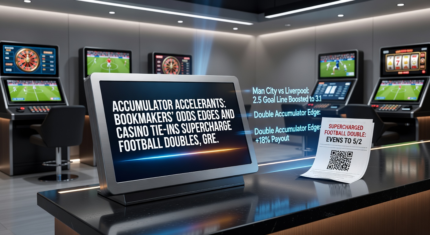 Close-up of bookmaker app screen showing accumulator boosts on greyhound traps, football doubles, and volleyball sets with casino bonus pop-ups