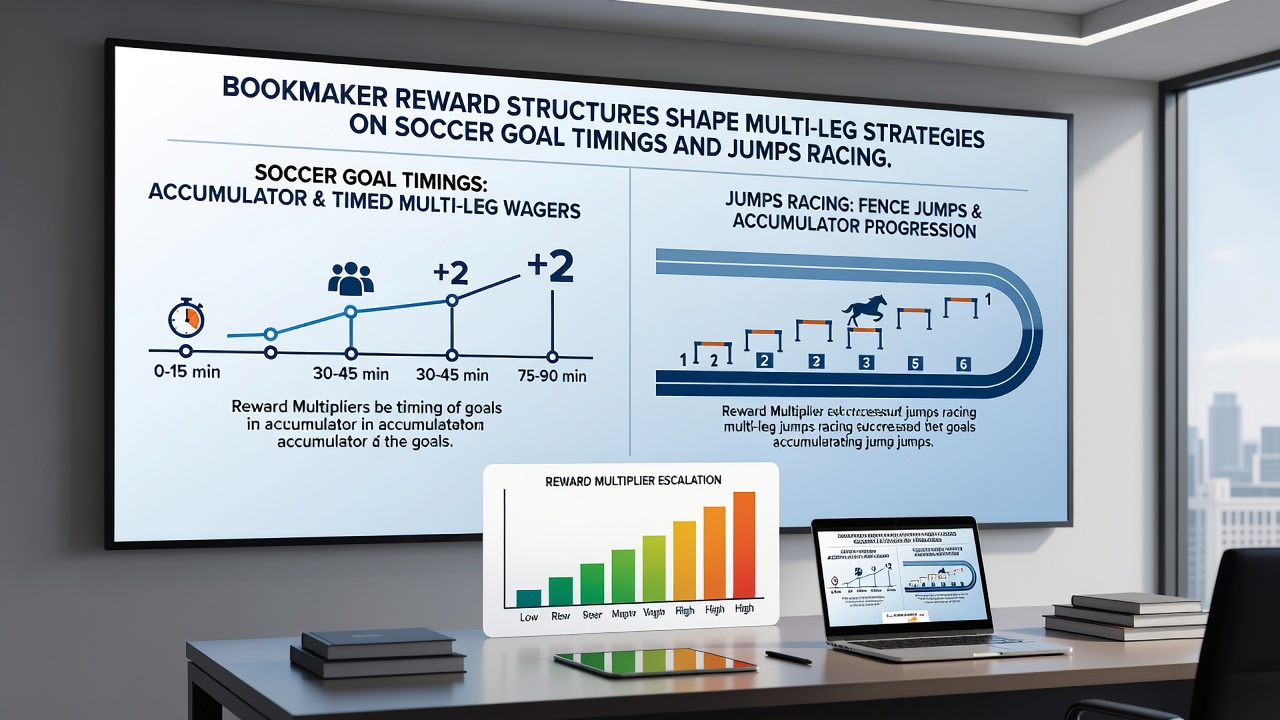 Jumps racing each-way market display with bookmaker deposit incentive overlay and soccer timing selections