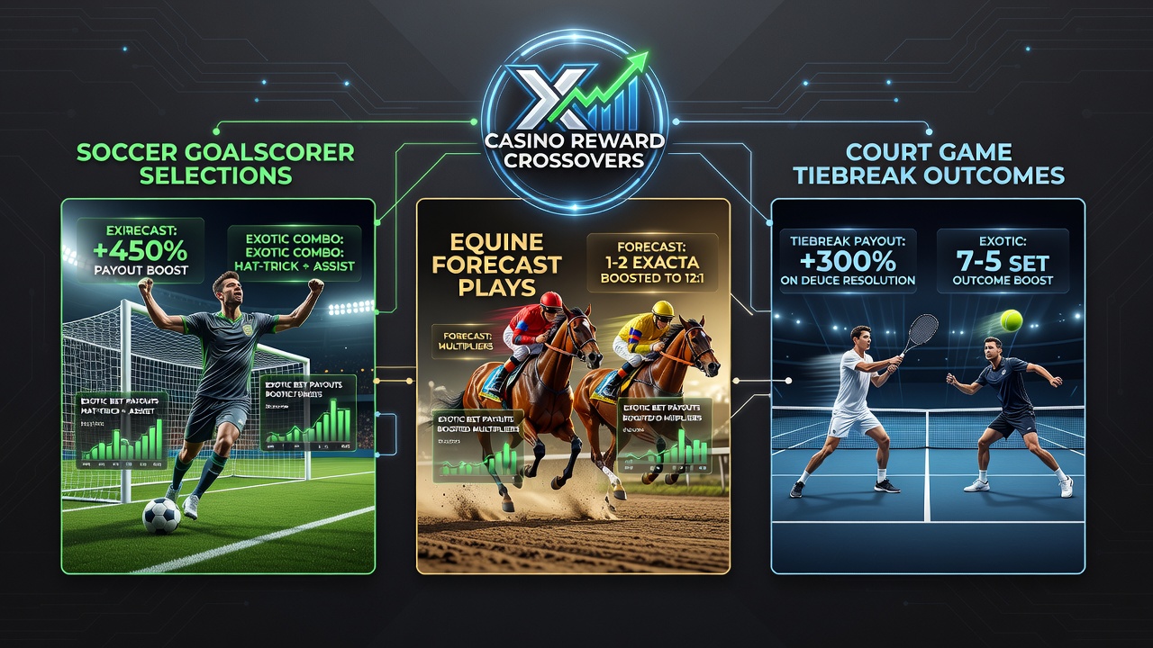 Casino reward crossover interface showing integration between slots bonuses and soccer goalscorer betting markets