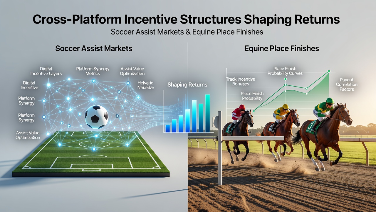 Equine place finish markets and court game totals affected by multi-platform bonus structures