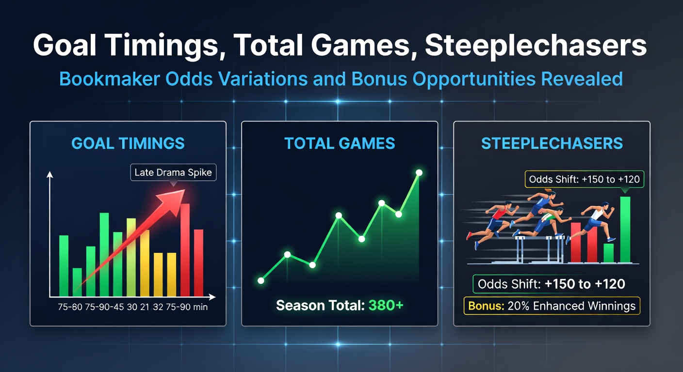 Colorful chart displaying bookmaker odds variations for goal timings in Premier League matches, highlighting spreads between leading bookies
