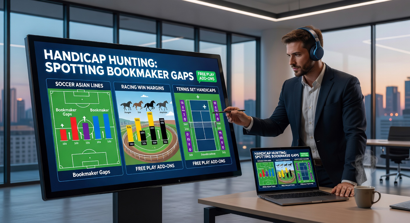 Visual comparison of bookmaker handicap lines across soccer, racing, and tennis markets showing price discrepancies