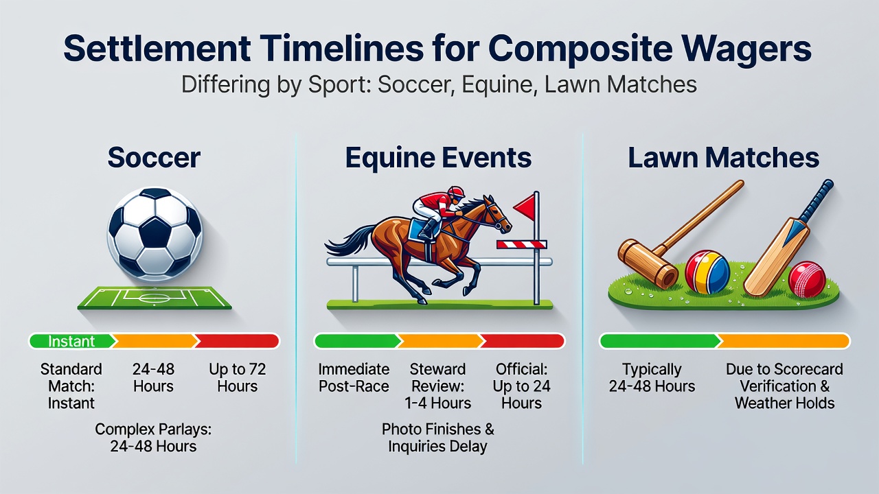 Bookmaker settlement process illustration for multi-leg wagers across different sports