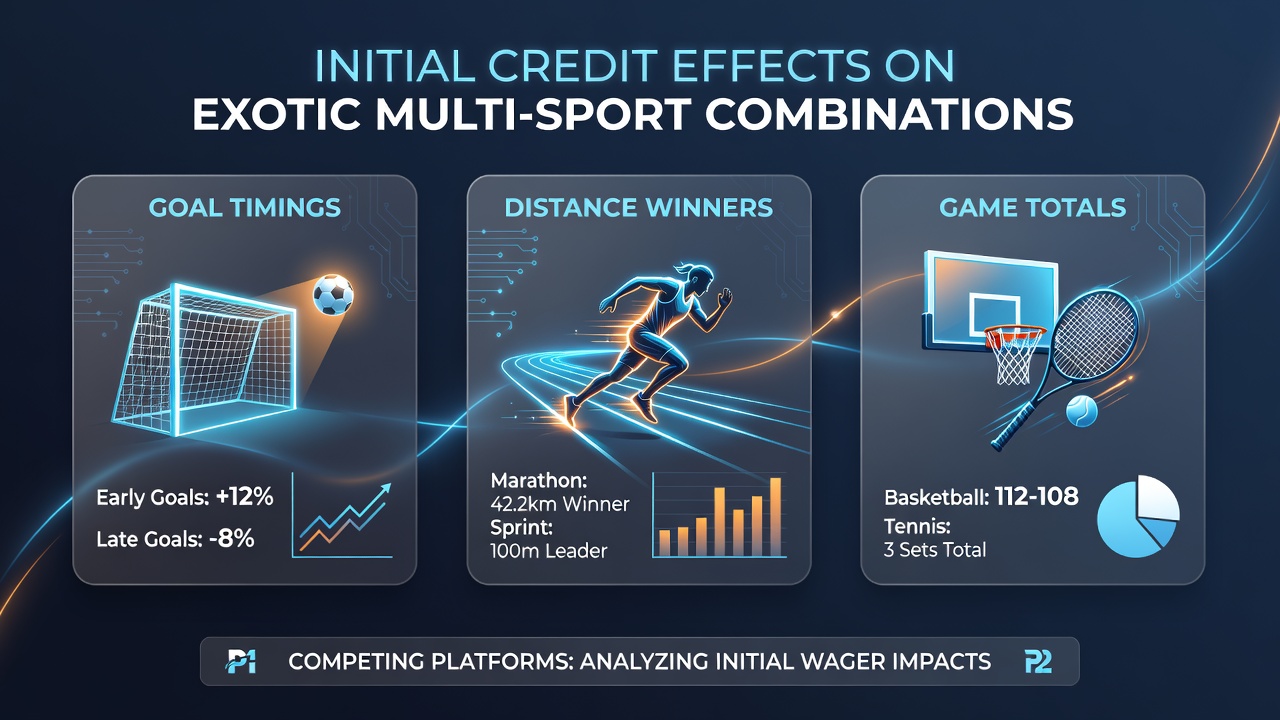 Multi-sport betting combinations showing goal timings in football alongside horse racing distance winners and tennis game totals across platforms