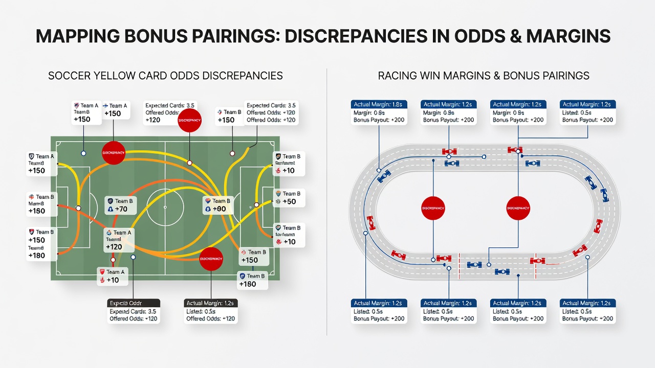 Side-by-side odds tables comparing tennis double fault lines, racing win margins, and soccer card props across multiple bookmakers