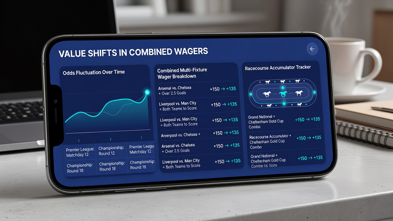 Detailed view of a betting app screen showing value shift calculations for multi-sport accumulators with onboarding credits applied across different wager types