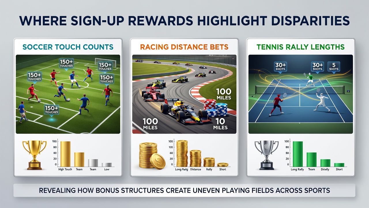 Betting interface showing soccer touch count markets alongside racing distance options and tennis rally statistics